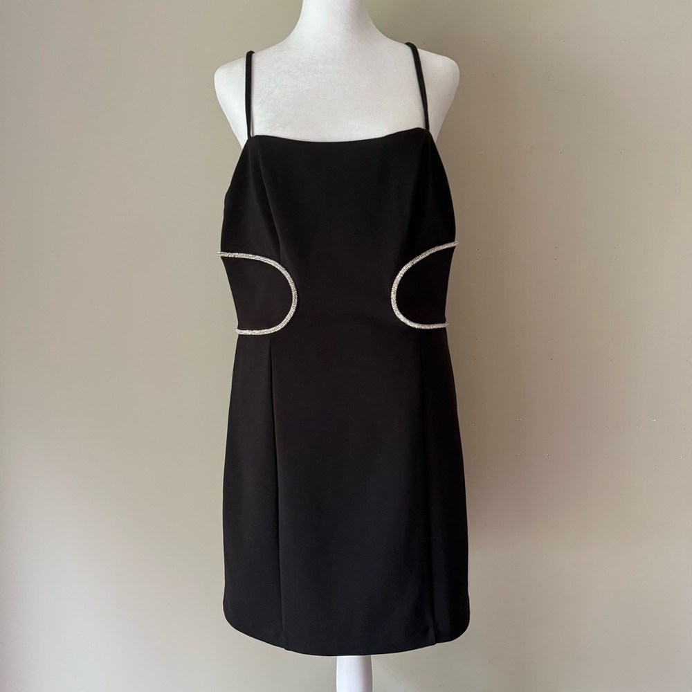 Black Mini Dress with Spaghetti Straps and Scoop Neckline
